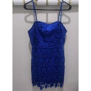 ASTR The Label Size L Royal Cobalt‎ Blue Lace Mini Spaghetti Strap Dress